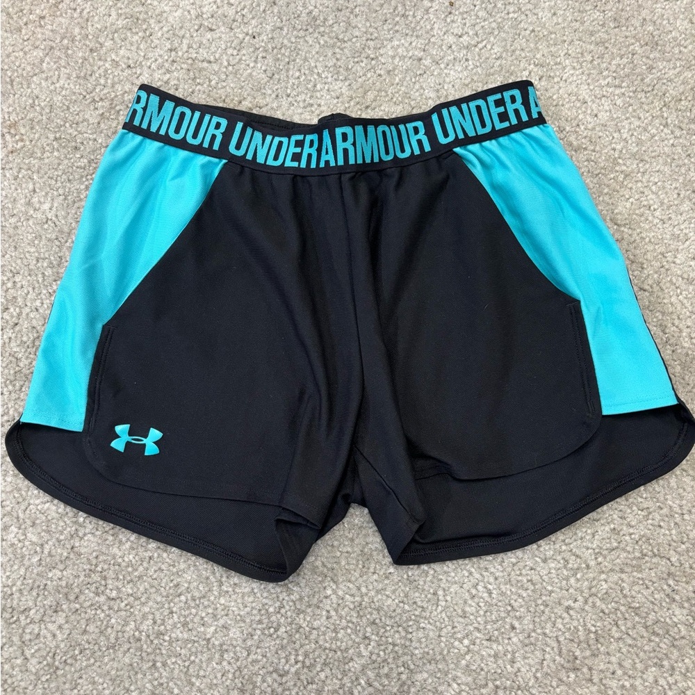 Under Armour Women's Black and Teal Athletic Shorts